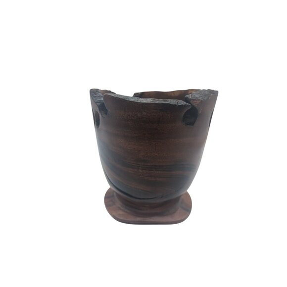Handcrafted Decorative Wooden Planter Vase With Natural Edge Walnut?  6" Tall - Picture 7 of 10